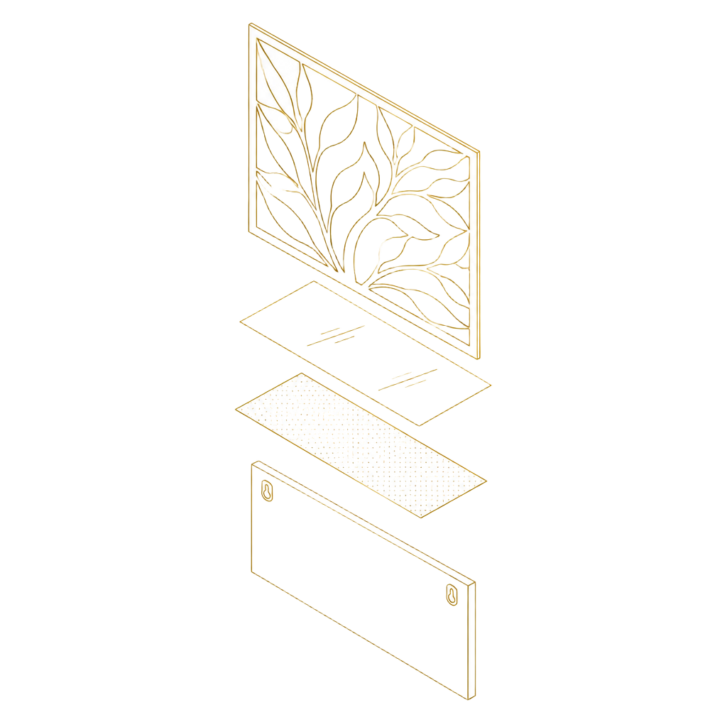 Illustration : vue éclatée des couches d'un panneau décoratif